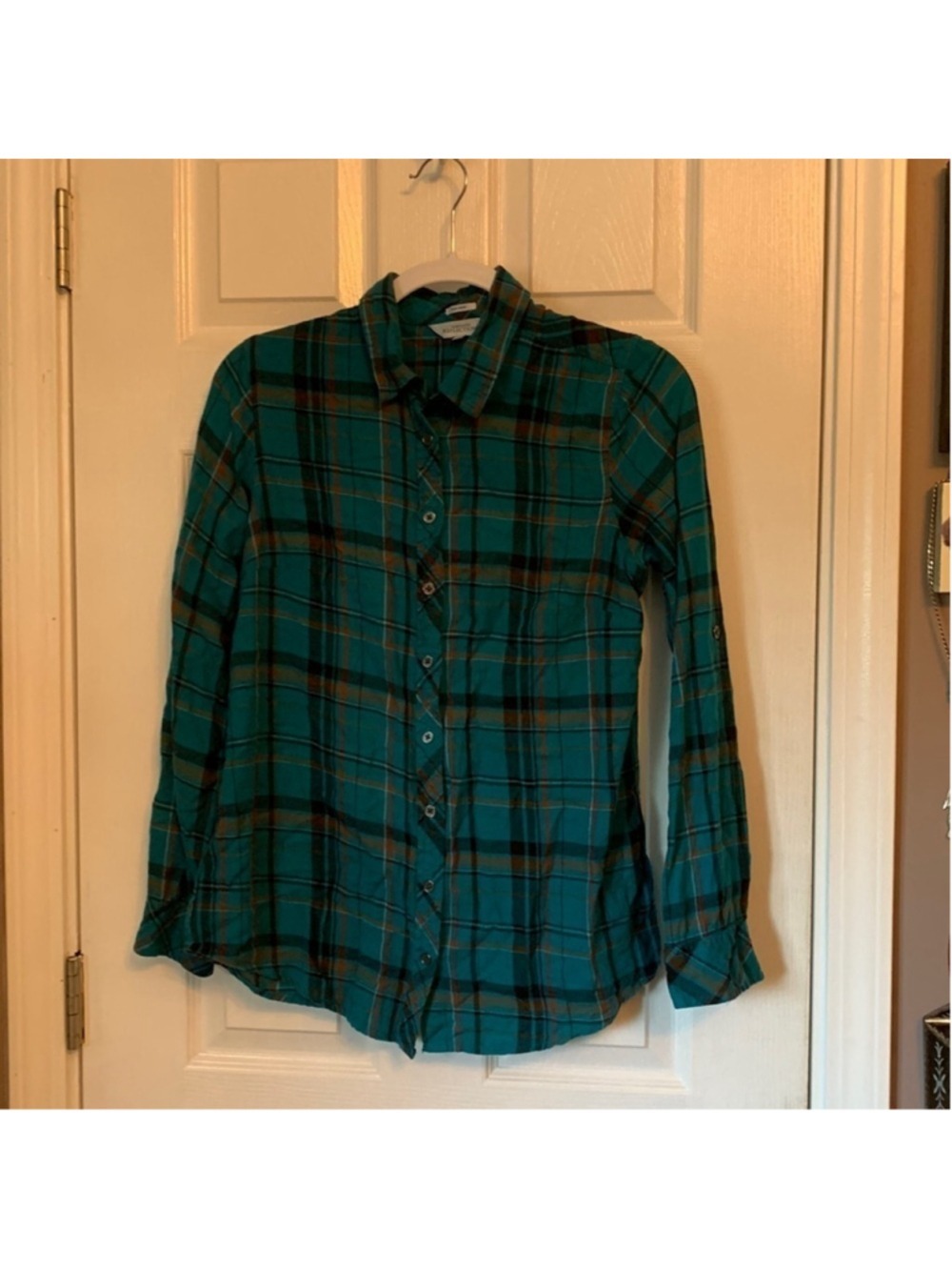 Northern reflections turquoise flannel blouse small